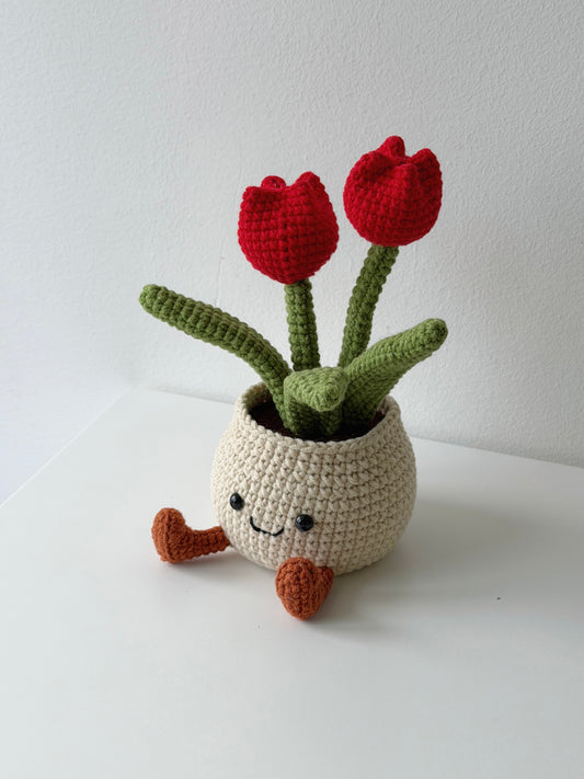Handmade Smiling Tulip Crochet Amigurumi Potted Plant