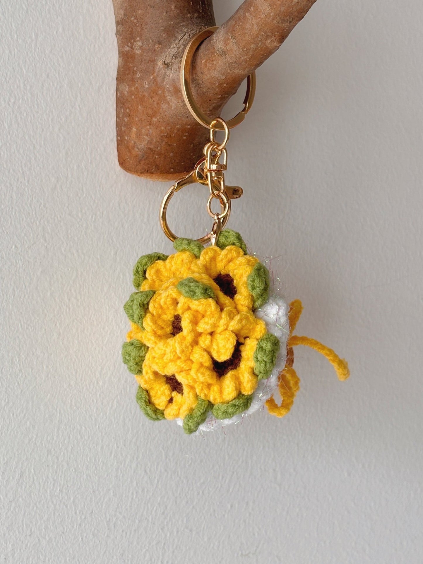 Crochet Mini Sunflower Brown Bow Bouquet - Crochera