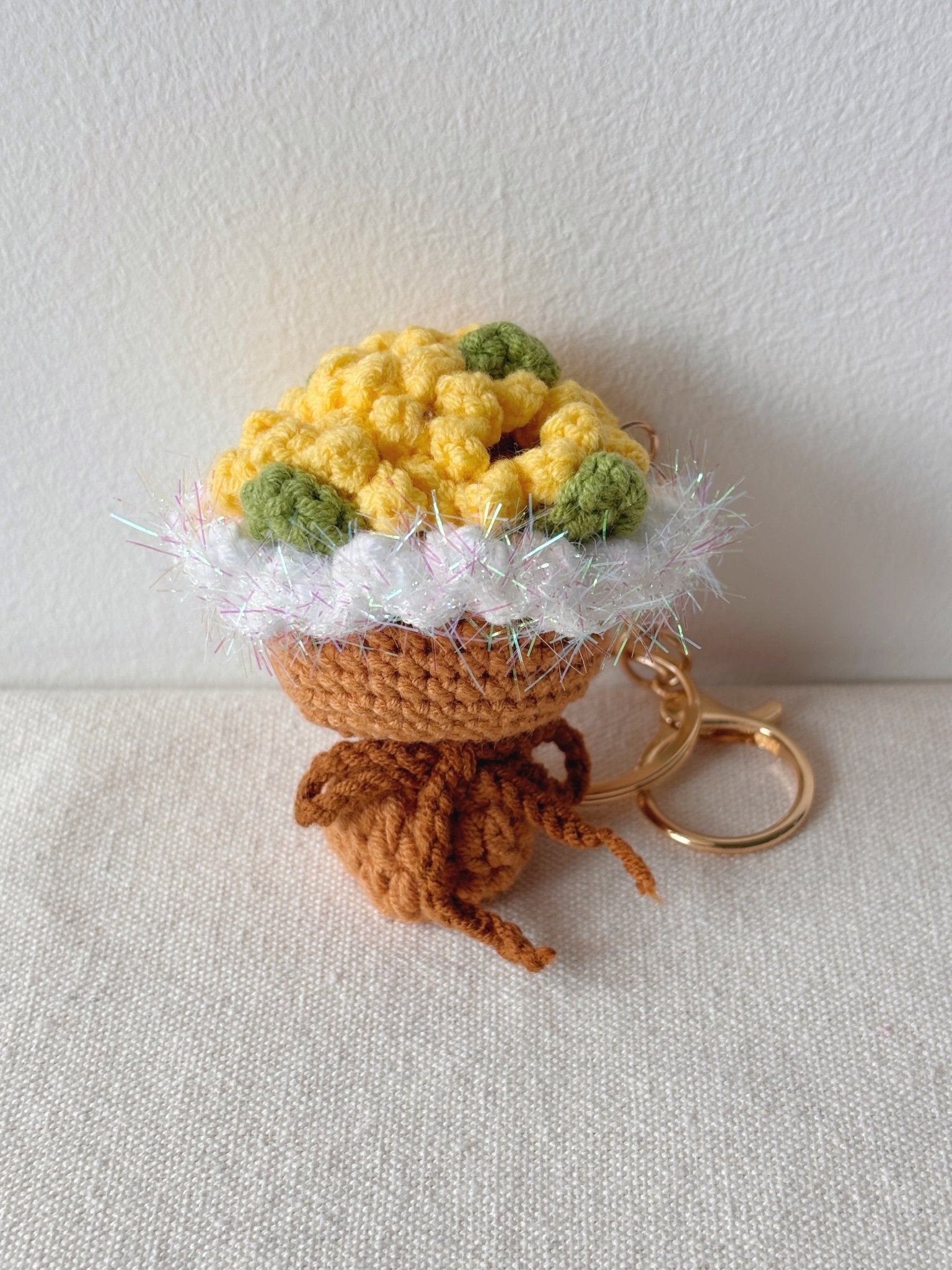 Crochet Mini Sunflower Brown Bow Bouquet - Crochera