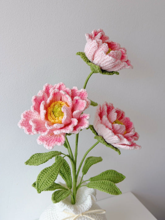 Crochet Peony Potted Plant - Crochera