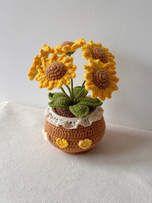 Crochet Small Sunflowers in Pot - Crochera