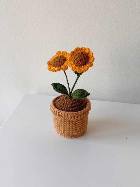 Handmade Crochet Sunflower Pot – Double Bloom - Crochera