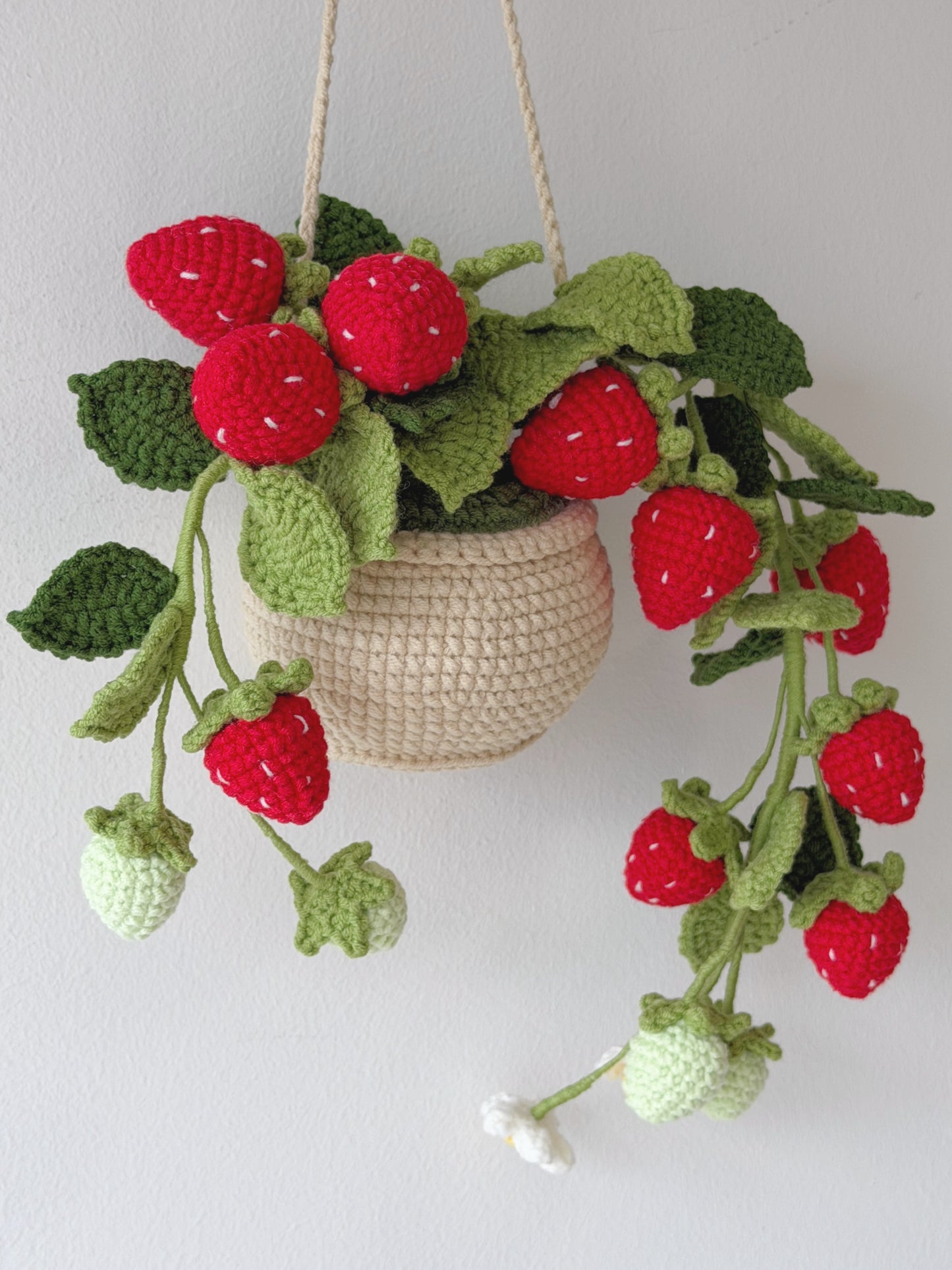 Crochet Strawberry Hanging Planter