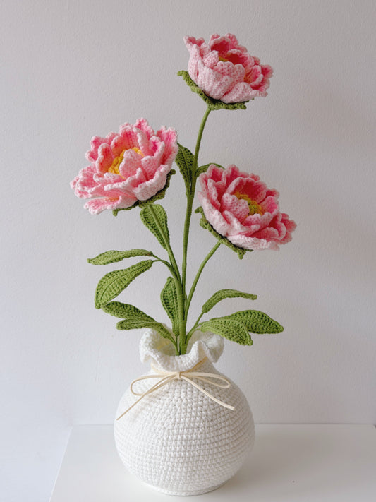 Crochet Peony Potted Plant