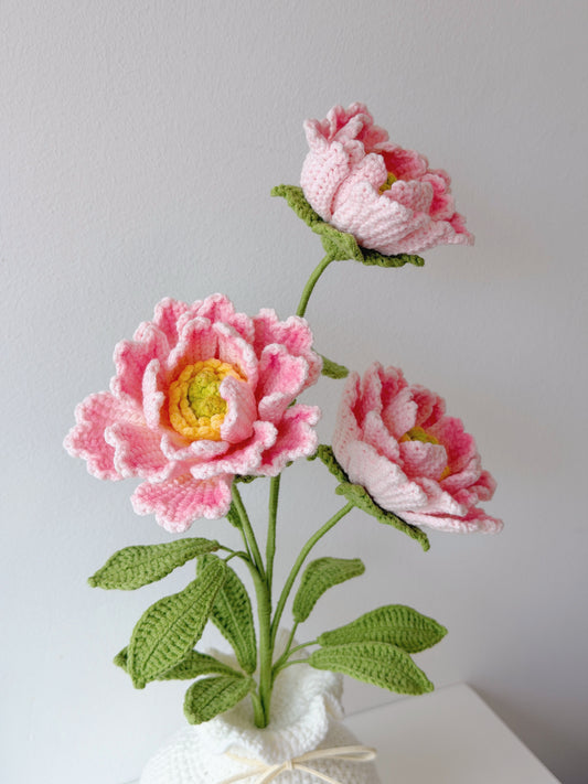 Crochet Peony Potted Plant