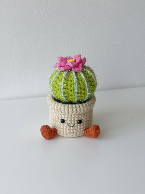 Crochet Blooming Cactus Pot – Smiling Desk Decor - Crochera