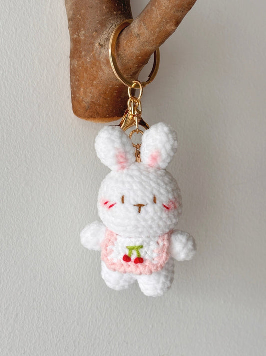 Crochet Cherry Apron Bunny Keychain - Crochera