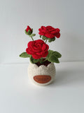 Crochet Double Rose with Bud Potted Plant - Crochera