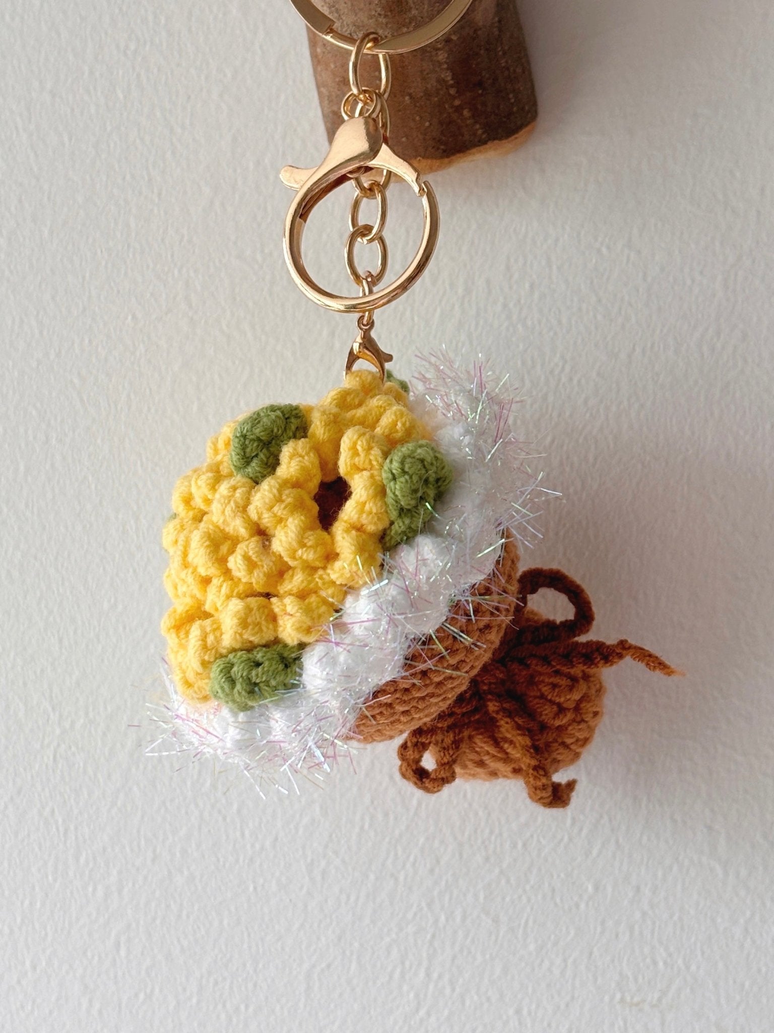 Crochet Mini Sunflower Brown Bow Bouquet - Crochera