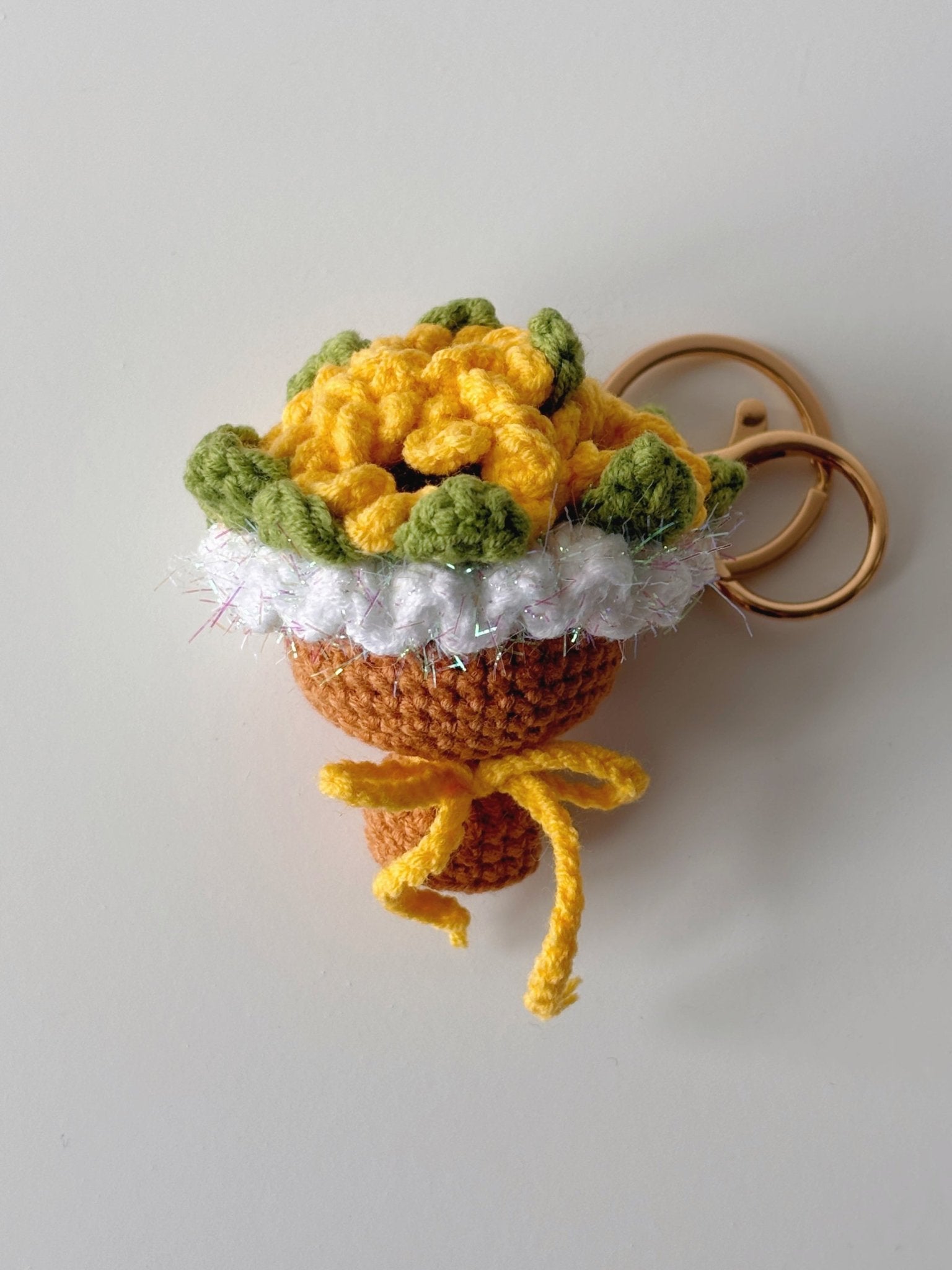 Crochet Mini Sunflower Brown Bow Bouquet - Crochera
