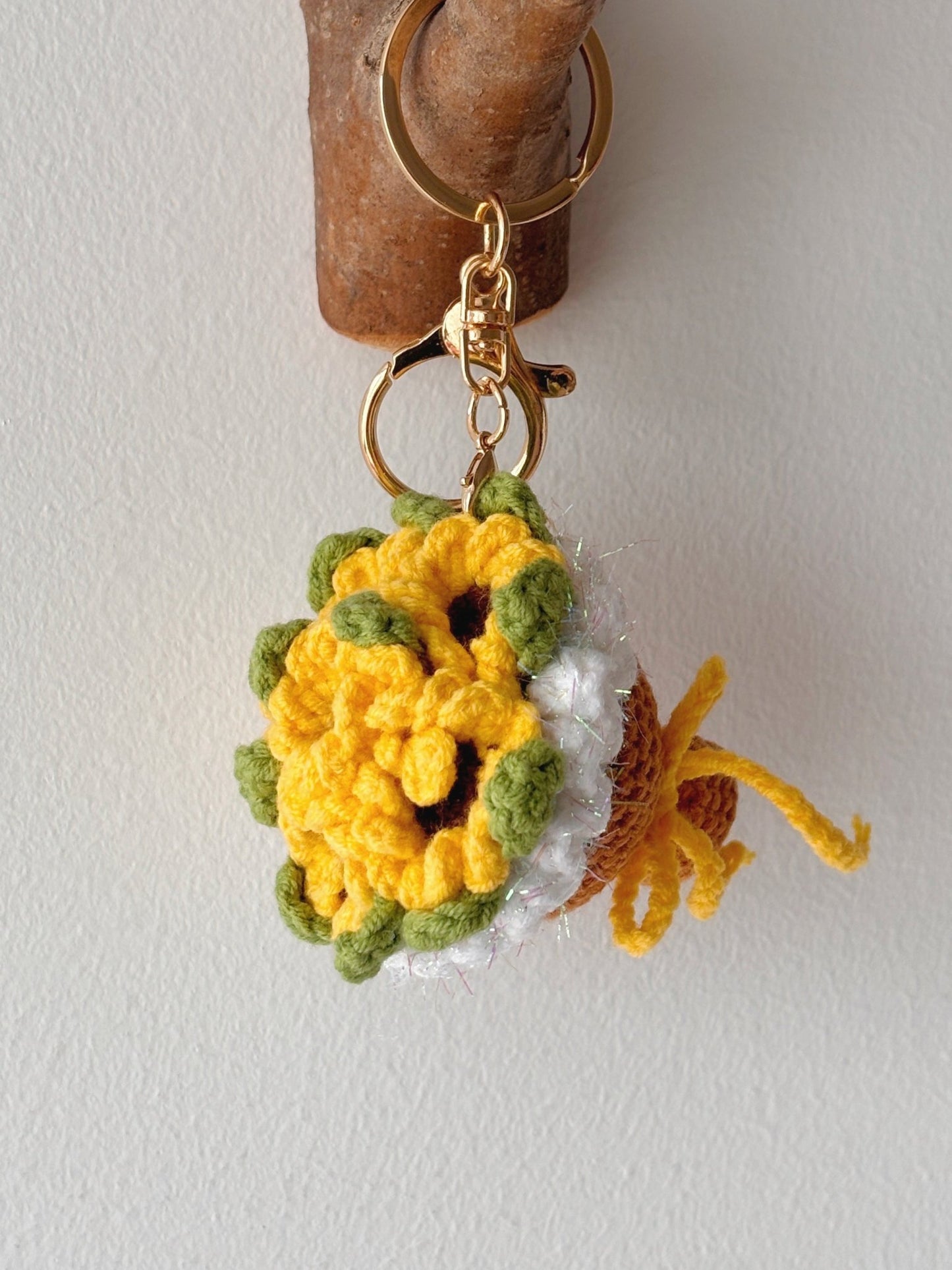 Crochet Mini Sunflower Brown Bow Bouquet - Crochera