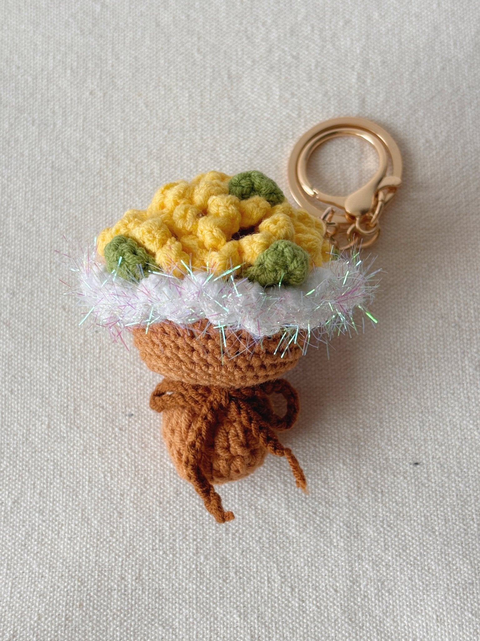 Crochet Mini Sunflower Brown Bow Bouquet - Crochera