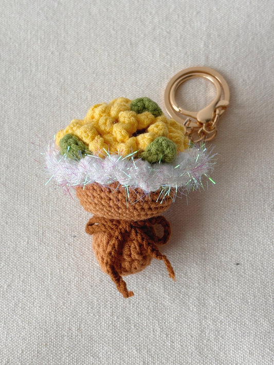 Crochet Mini Sunflower Brown Bow Bouquet - Crochera