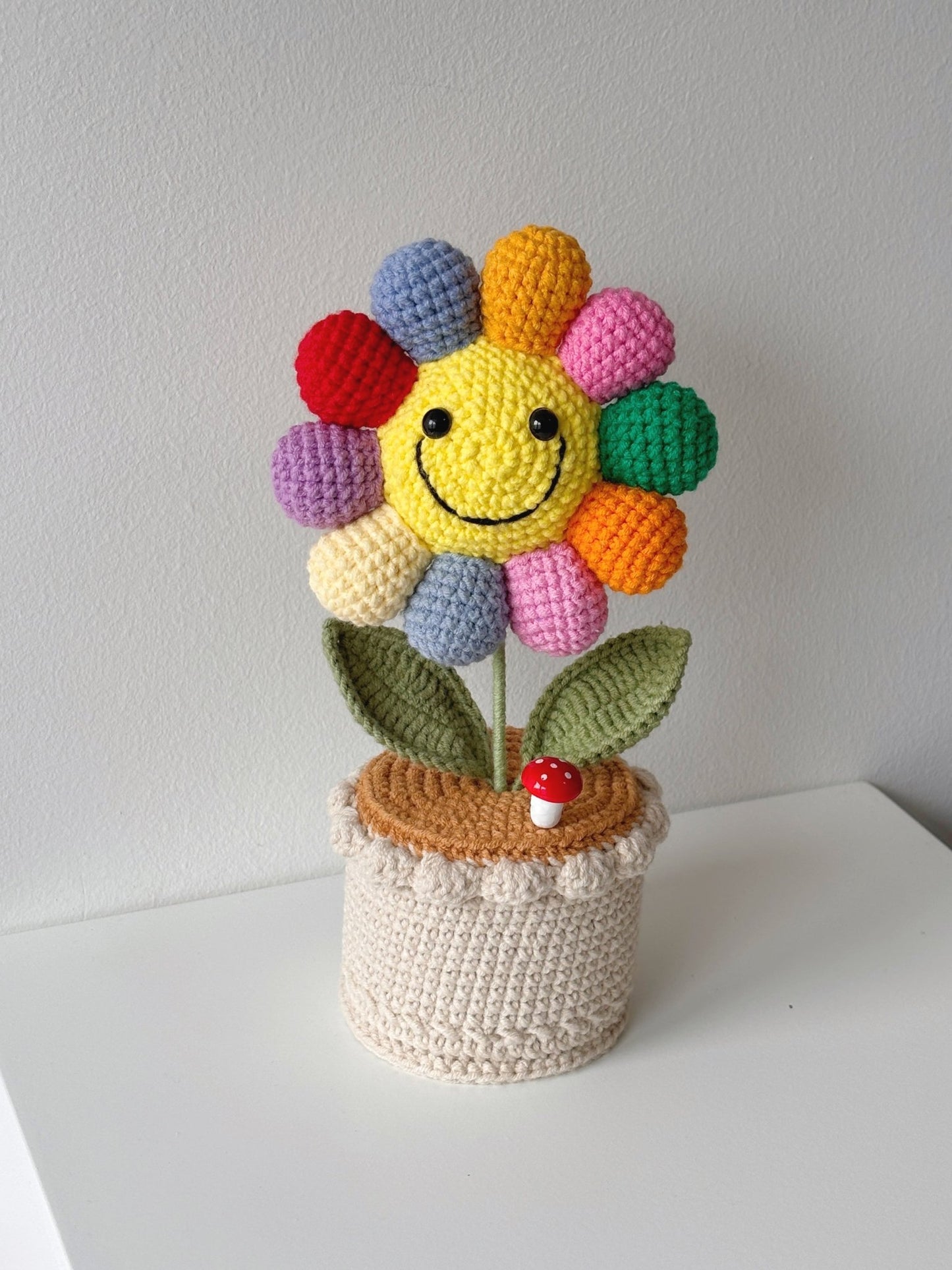 Crochet Rainbow Smiley Sunflower Pot - Crochera