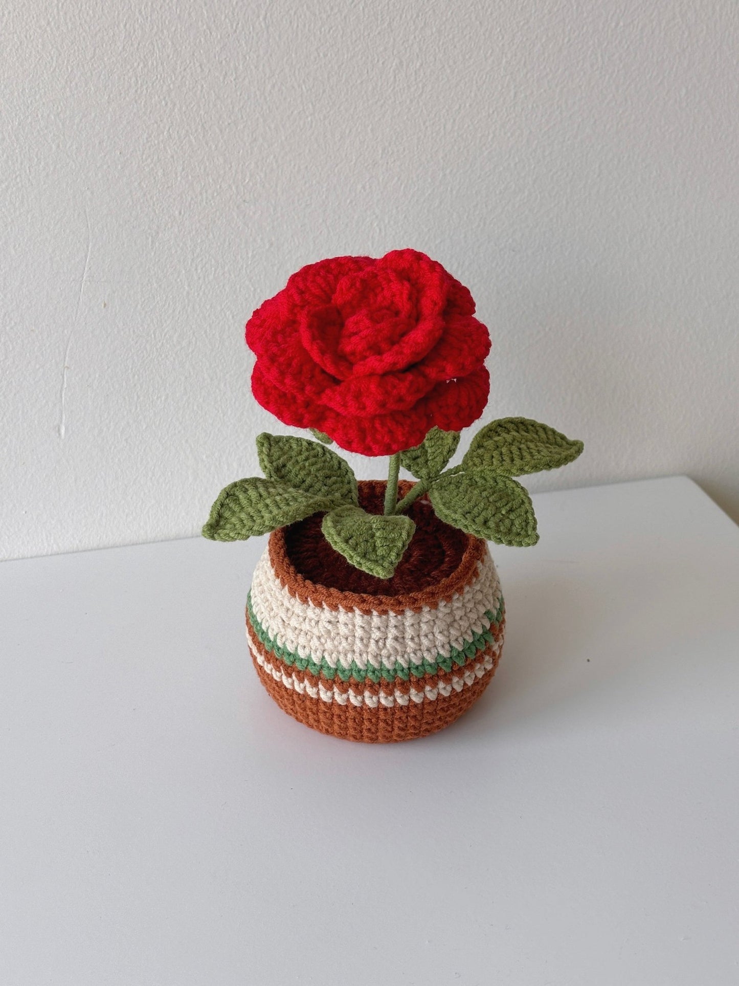 Crochet Red Rose Potted Plant - Crochera