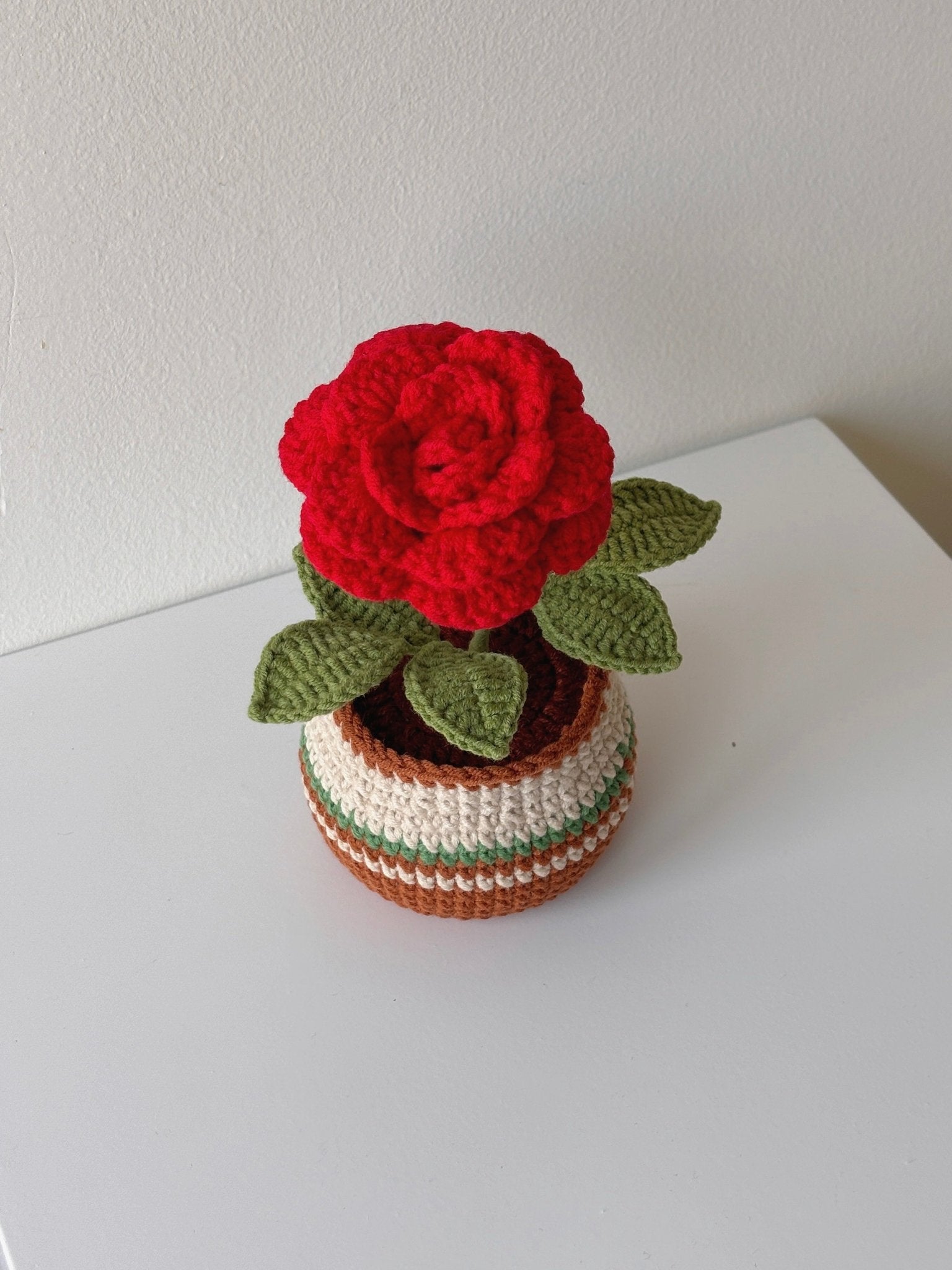 Crochet Red Rose Potted Plant - Crochera