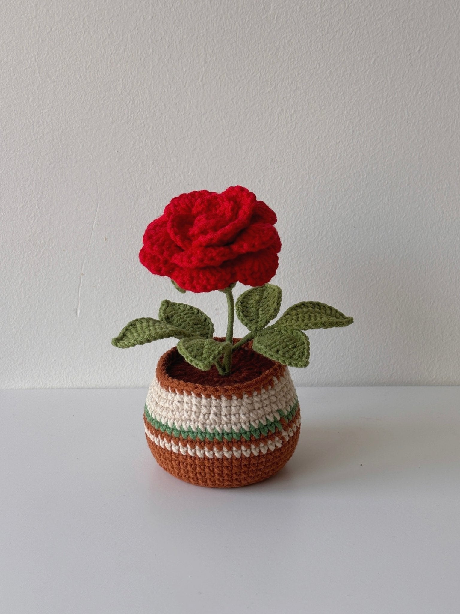 Crochet Red Rose Potted Plant - Crochera