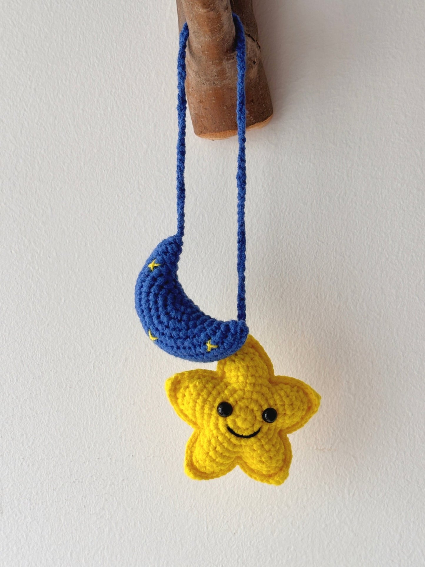 Crochet Star & Moon Hanging Charm - Crochera