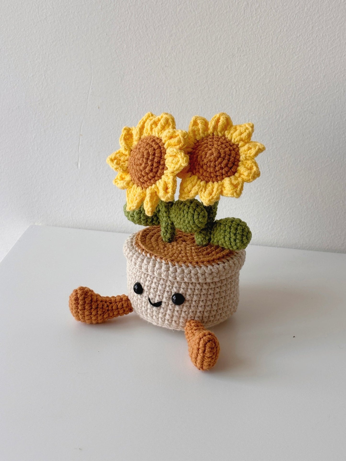 Crochet Sunflower Pot with Smiley Planter – Double Bloom - Crochera