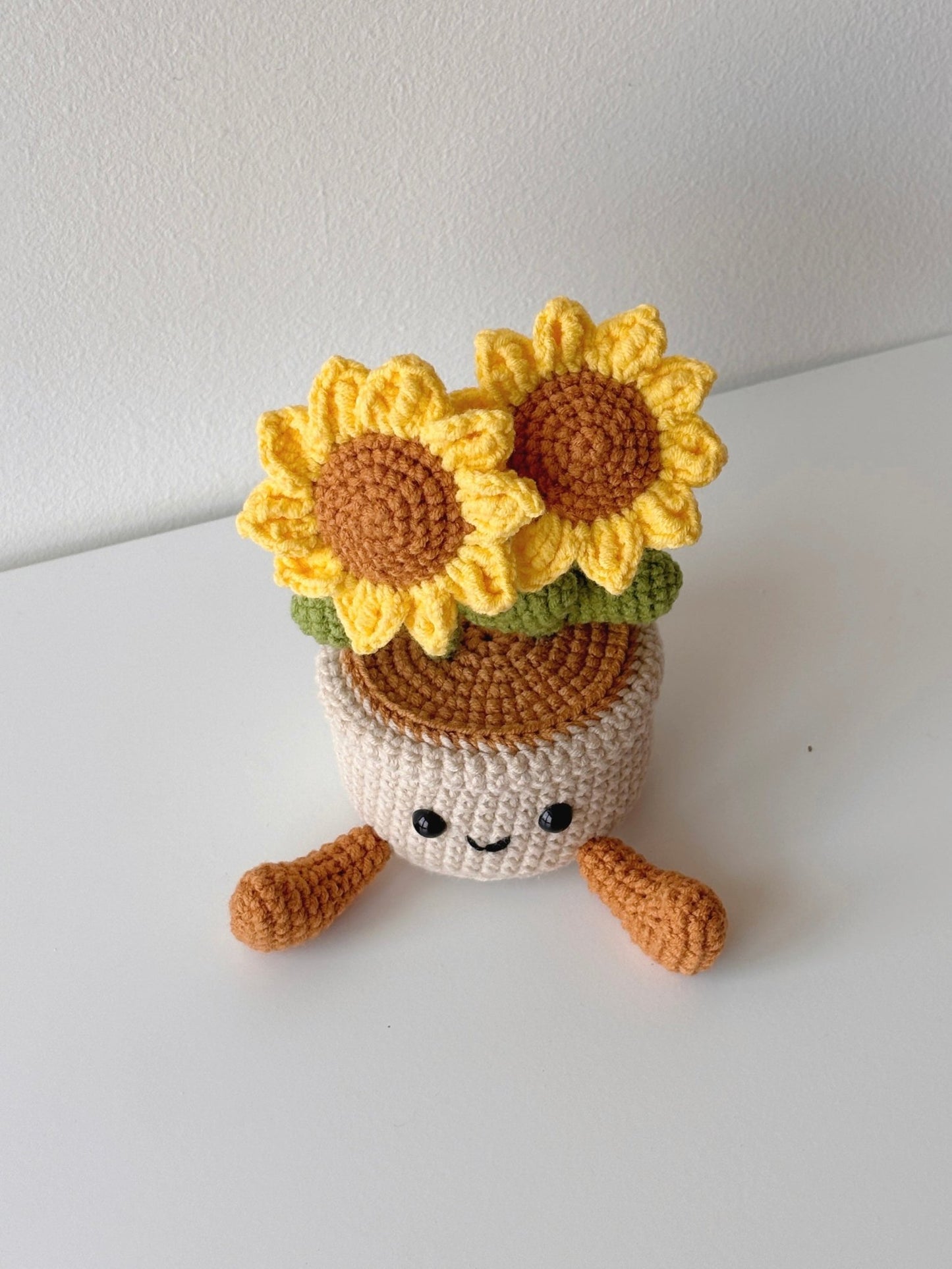 Crochet Sunflower Pot with Smiley Planter – Double Bloom - Crochera