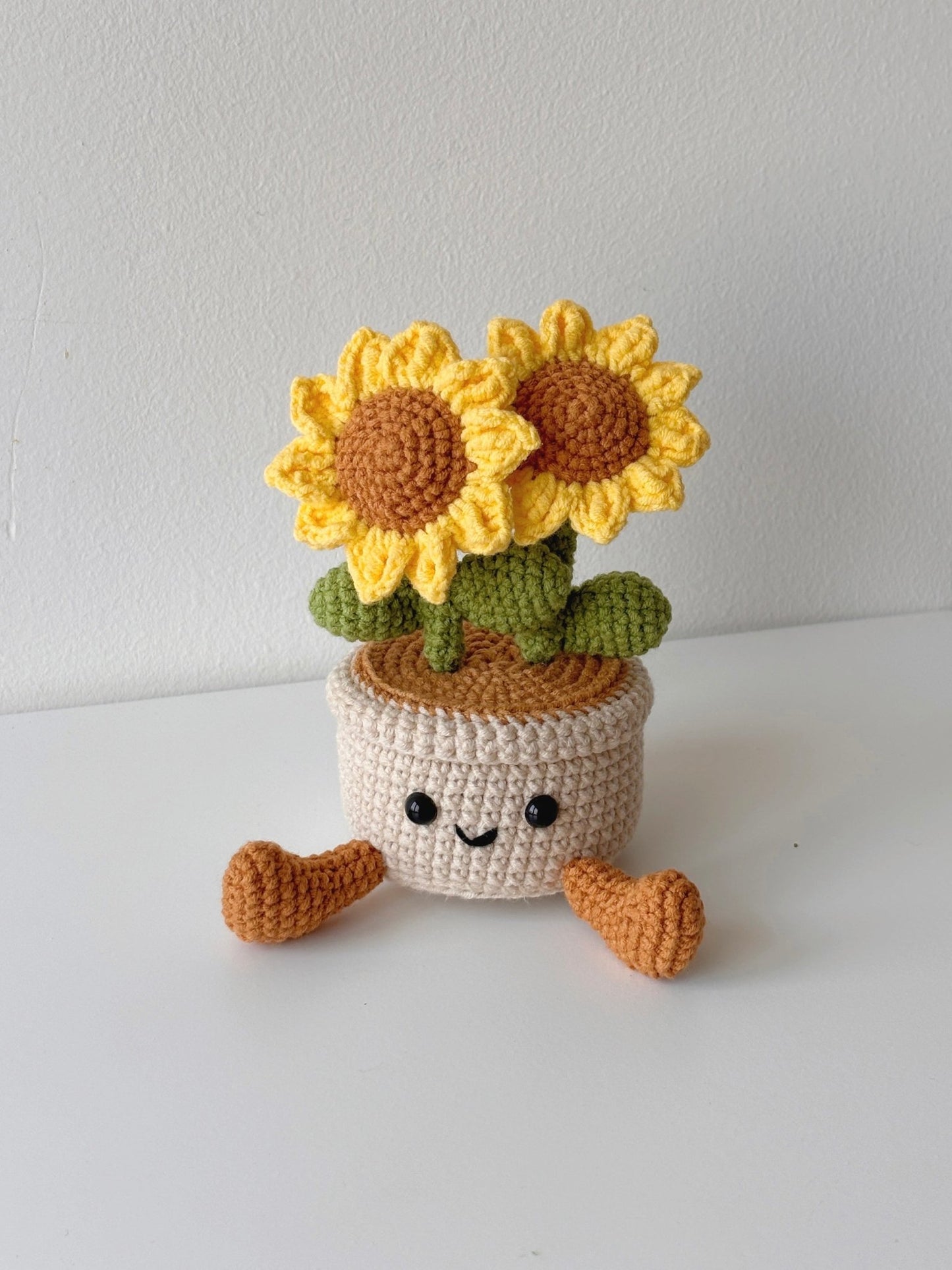 Crochet Sunflower Pot with Smiley Planter – Double Bloom - Crochera