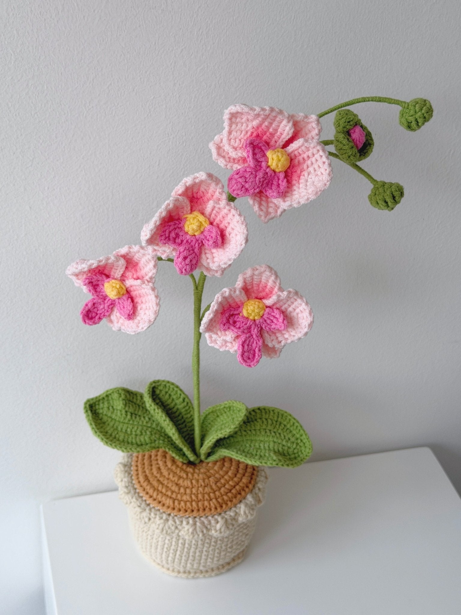 Crochet Tall Phalaenopsis Orchid Potted Plant - Crochera