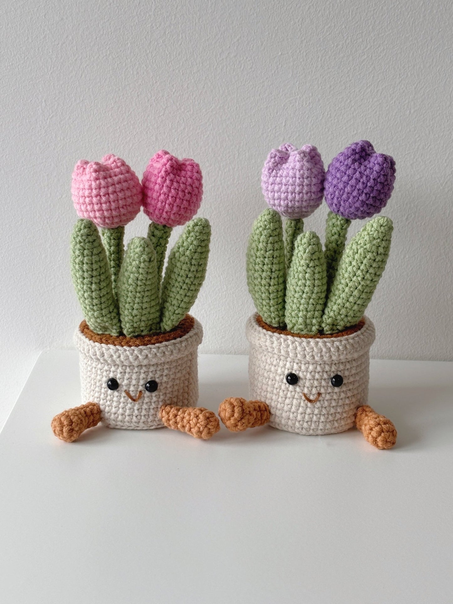 Crochet Tulip Pot with Smiley Planter - Crochera