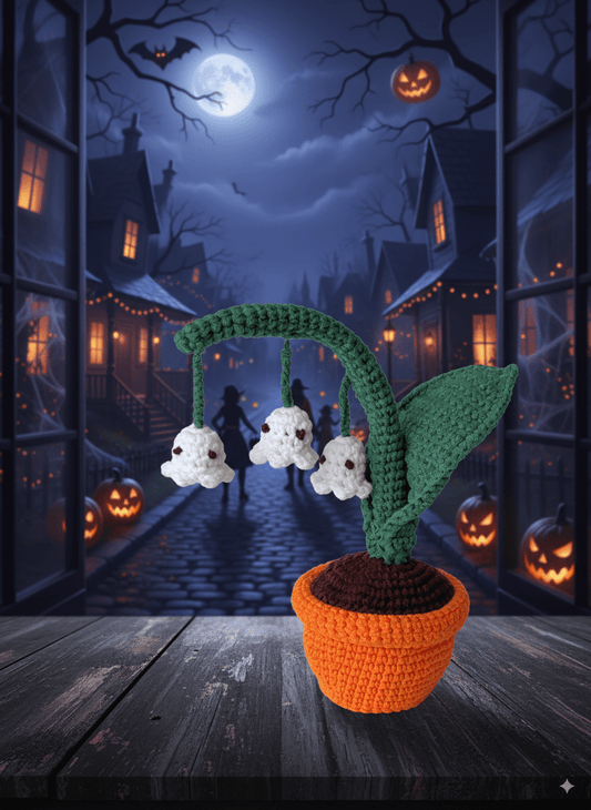 Halloween Ghost Crochet Potted Plant - Crochera