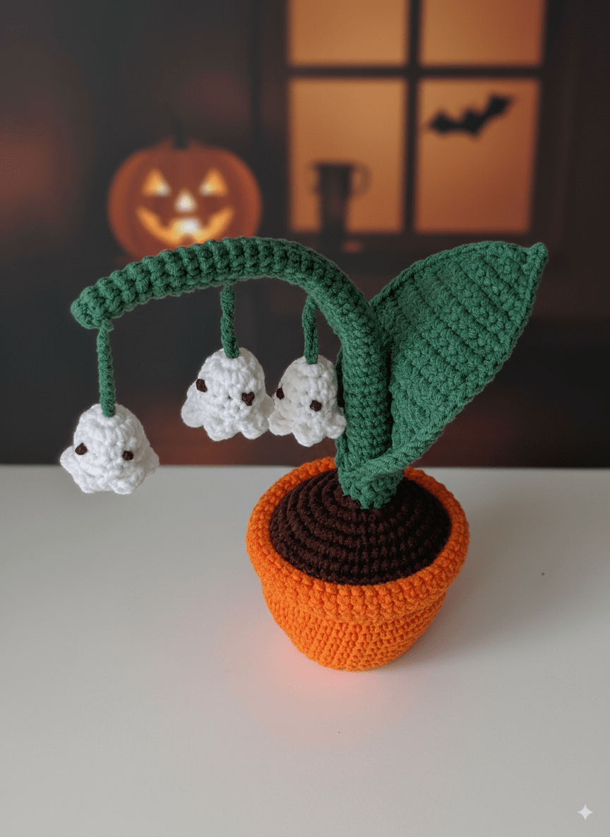Halloween Ghost Crochet Potted Plant - Crochera