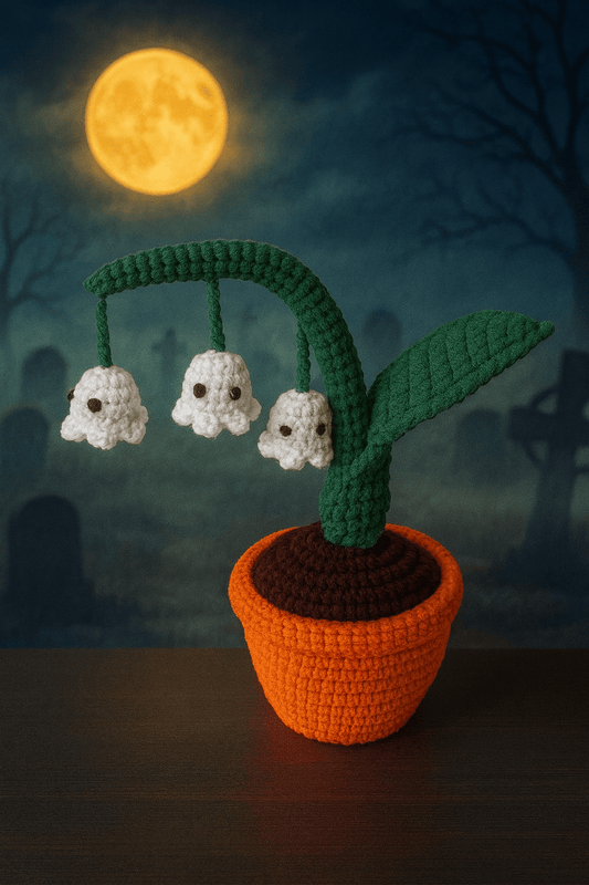 Halloween Ghost Crochet Potted Plant - Crochera