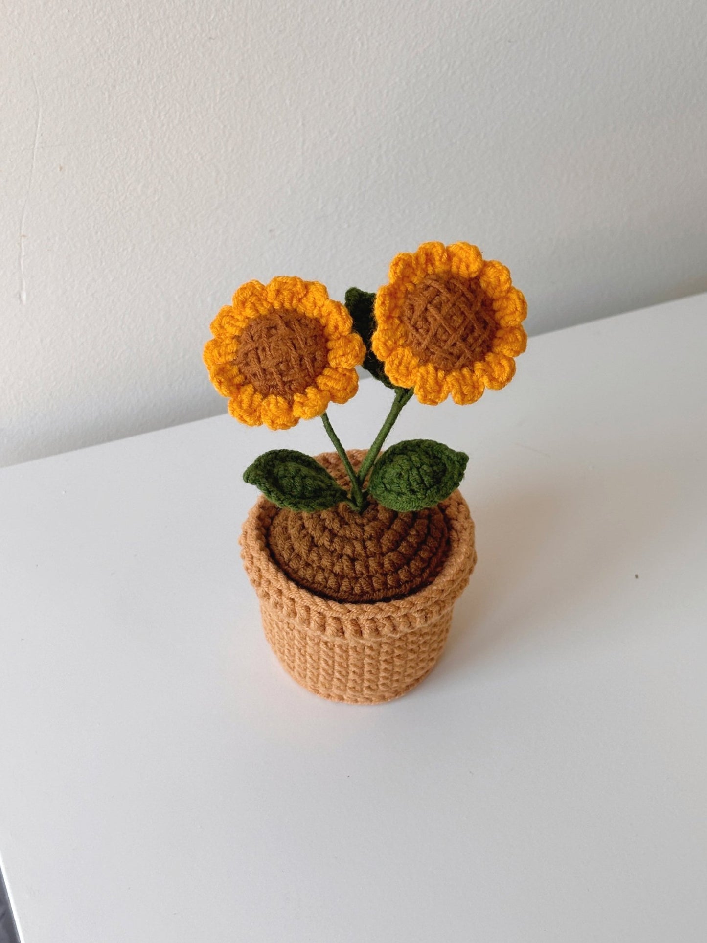Handmade Crochet Sunflower Pot – Double Bloom - Crochera