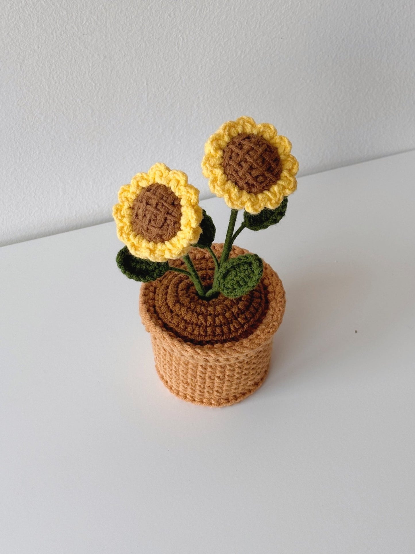 Handmade Crochet Sunflower Pot – Double Bloom - Crochera