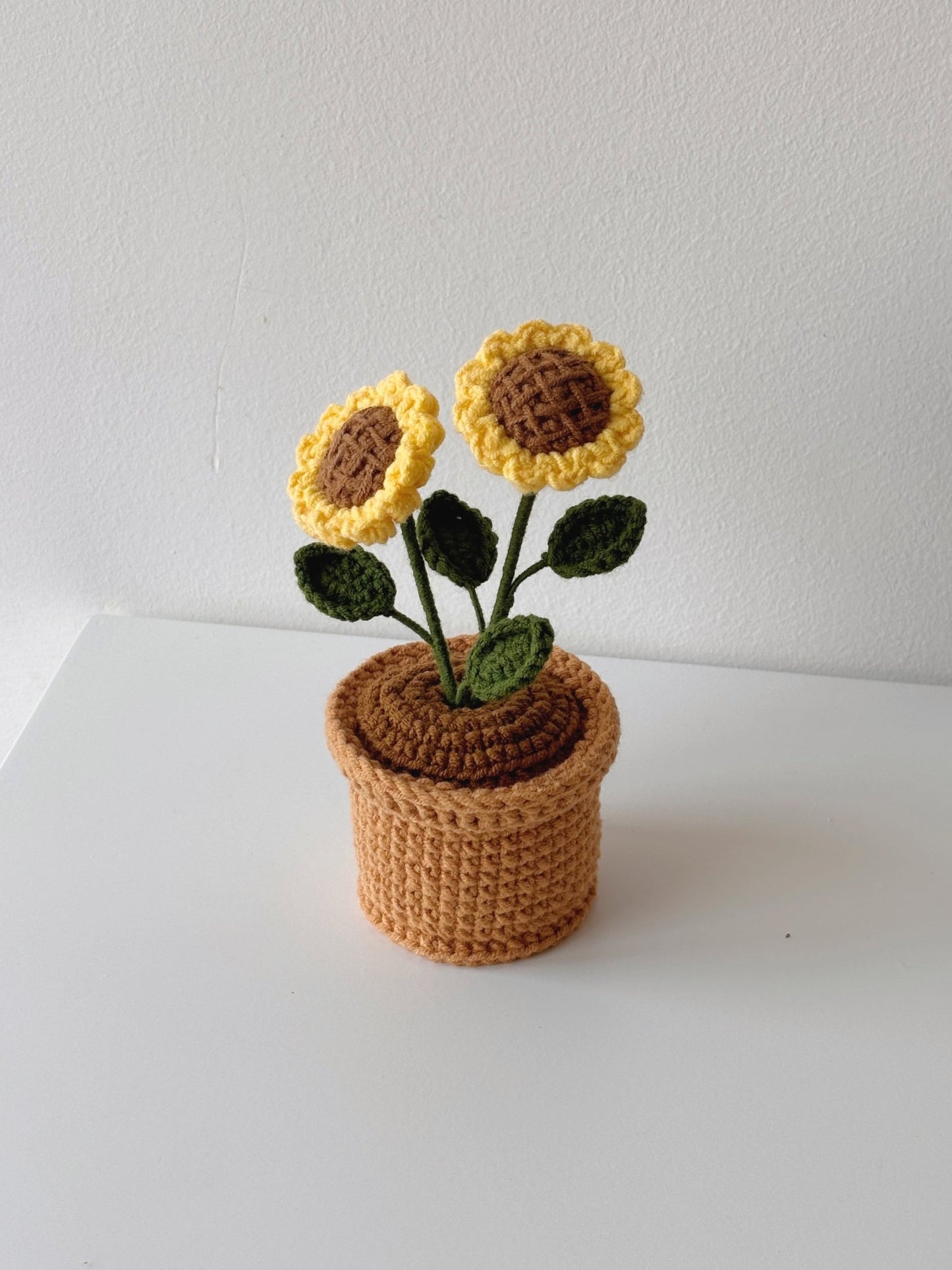 Handmade Crochet Sunflower Pot – Double Bloom - Crochera