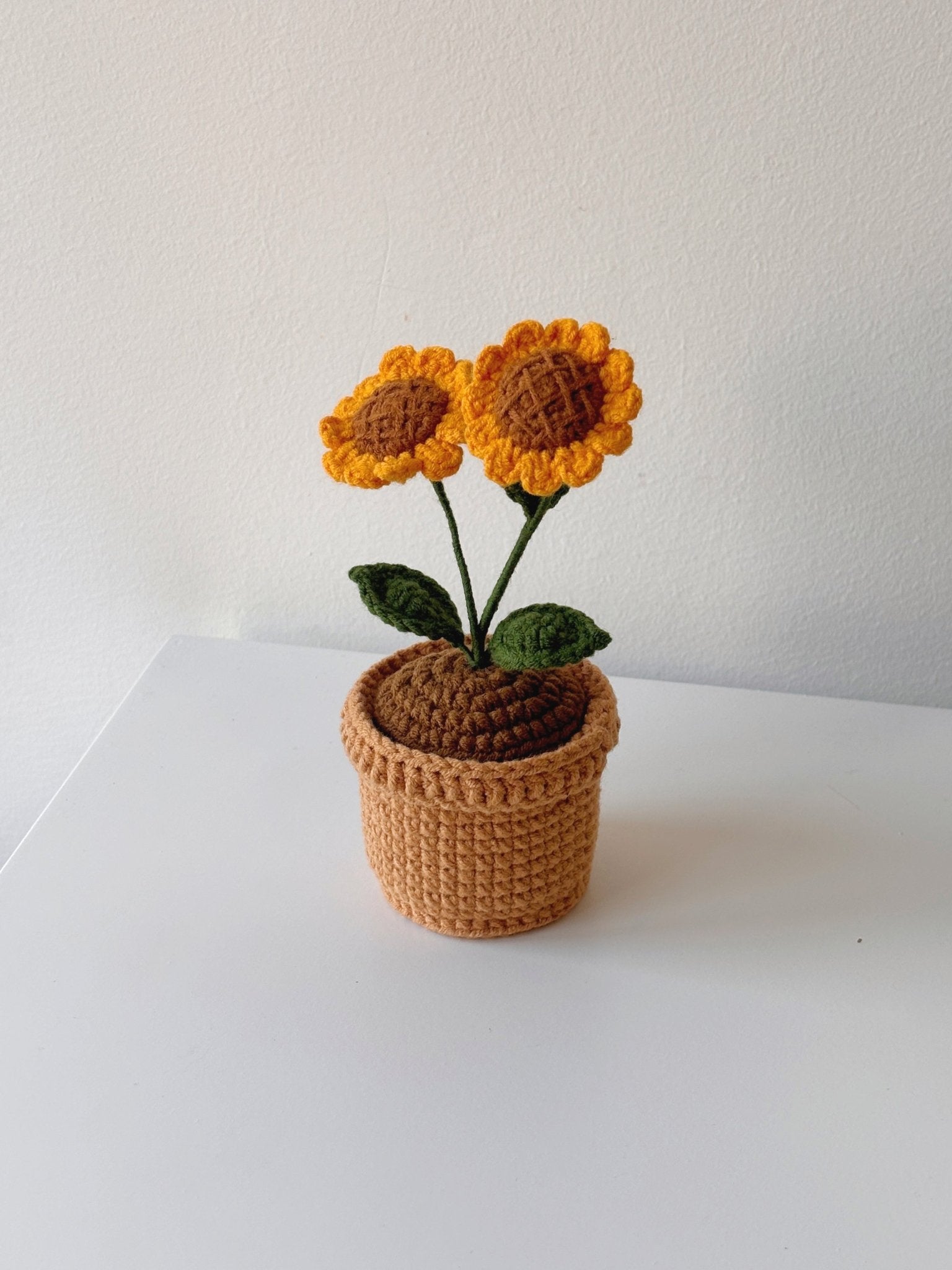 Handmade Crochet Sunflower Pot – Double Bloom - Crochera