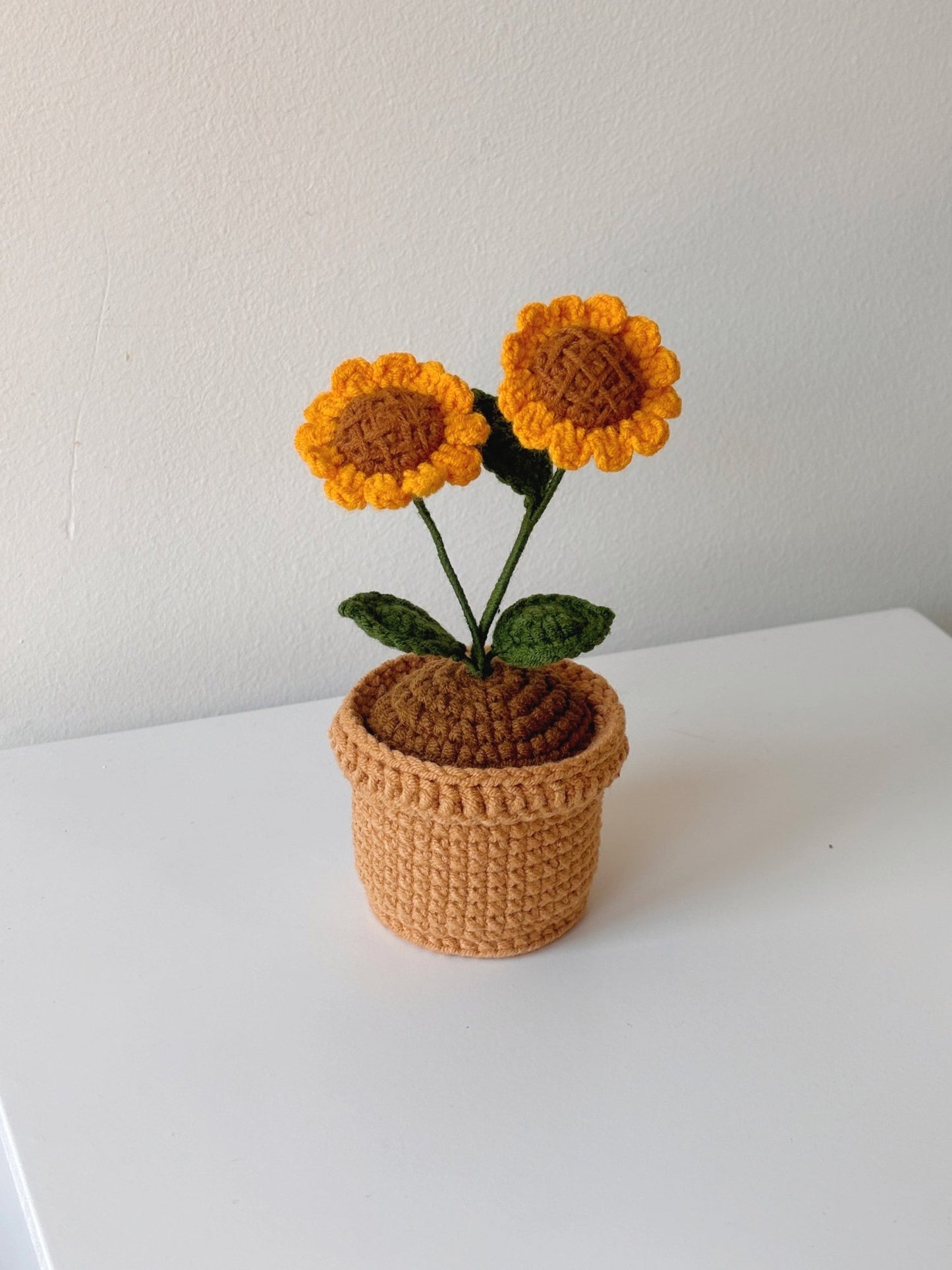 Handmade Crochet Sunflower Pot – Double Bloom - Crochera
