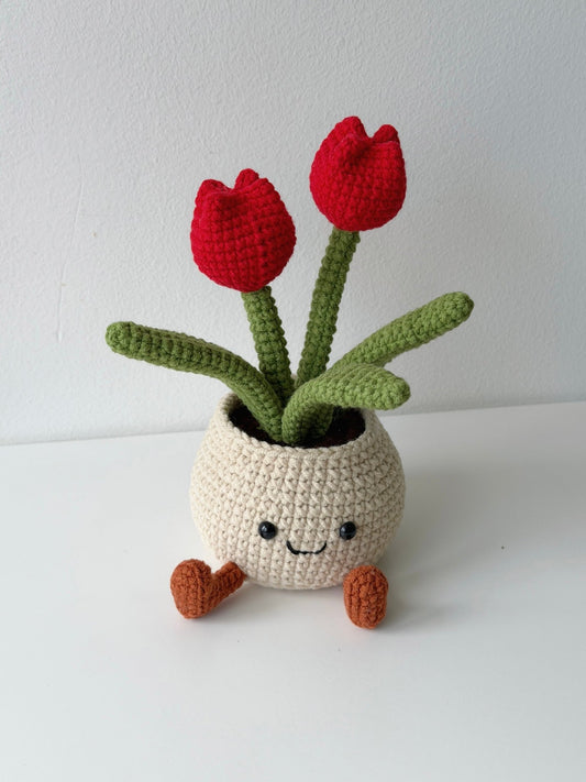 Handmade Smiling Tulip Crochet Amigurumi Potted Plant - Crochera
