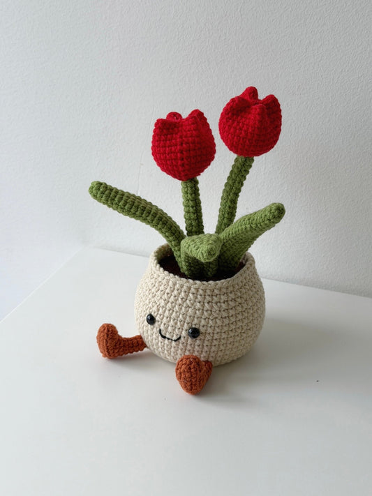 Handmade Smiling Tulip Crochet Amigurumi Potted Plant - Crochera